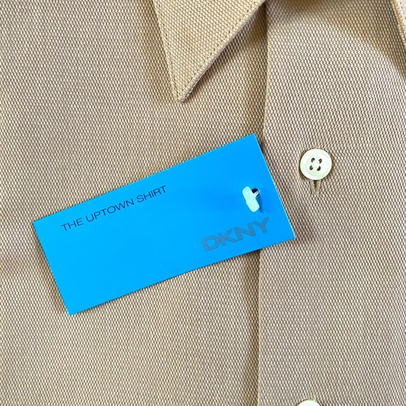 DKNY / THE UPTOWN SHIRT, 100% COTTON MENS LONG SLEEVE SHIRT SIZE L 16 32-33 TAN - Picture 7 of 8